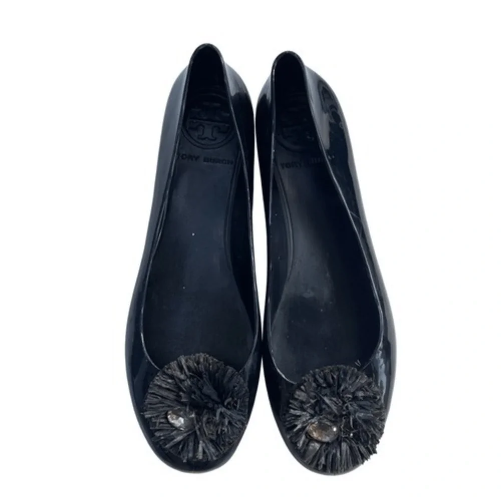 Tory Burch Black Jelly Ballet Flats Embellished Round Toe‎ Women's Shoes